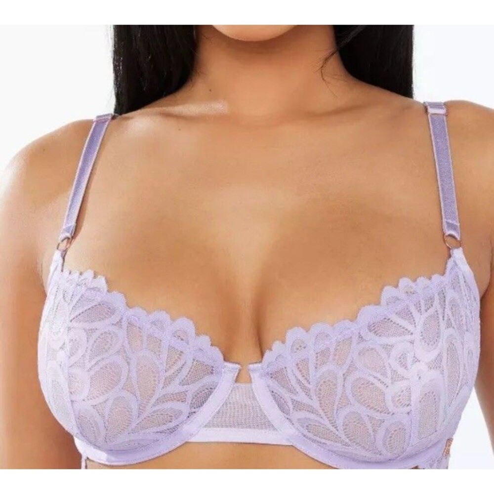 Savage X Fenty Savage Not Sorry Lace Balconette Bra 42992 Lavender Size 36DD‎